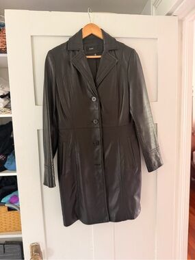Avanti Black Leather Button-Front Coat